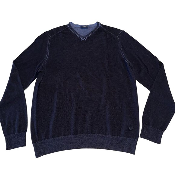 ARMANI Jeans Dark Blue V-Neck Long Sleeve Wool Blend Knit Sweater Men's 3XL - Picture 1 of 8
